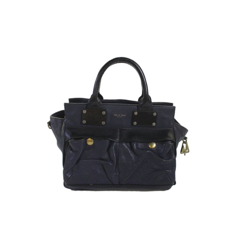 Rag & Bone Womens Leather Color Block Zip Small Satchel Handbag Blue Black